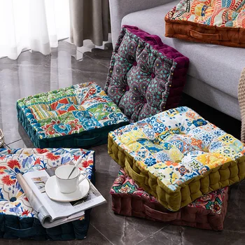 Квадратная подушка для стула в американском ретро-стиле, Мягкая накладка для ягодиц с голландским бархатным принтом, Портативная с ручкой, Садовые подушки для сидения на открытом воздухе.