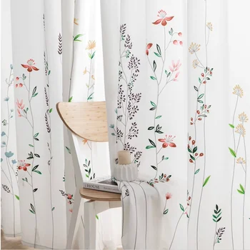 Белая оконная занавеска в корейском стиле с растительным цветочным принтом, занавеска для гостиной, двери спальни, шторы для эркеров, Свадебный декор
